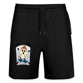 Skateboarding Ghost Funny Halloween Design - Stanley/Stella Trainer Unisex Organic Jogging Shorts - black - Front - Nik (191cm) & Marisol (170cm)