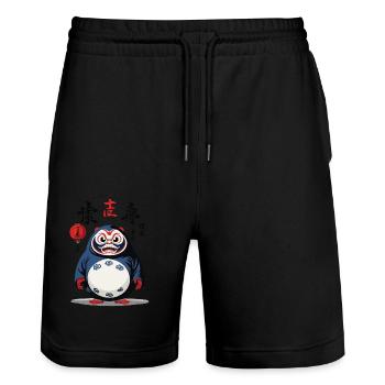Japanischer Daruma Aesthetic Yokai Vintage Design - Stanley/Stella Unisex Bio Joggingshorts Trainer  - Schwarz - Vorne - Nik (191cm) & Marisol (170cm)