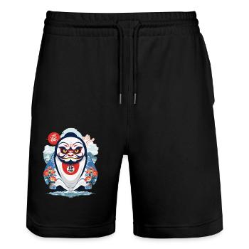 Japanischer Daruma Aesthetic Yokai Vintage - Stanley/Stella Unisex Bio Joggingshorts Trainer  - Schwarz - Vorne - Nik (191cm) & Marisol (170cm)