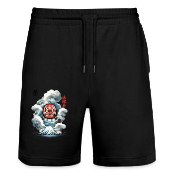 Japanischer Daruma Aesthetic Yokai Design - Stanley/Stella Unisex Bio Joggingshorts Trainer  - Schwarz - Vorne - Nik (191cm) & Marisol (170cm)