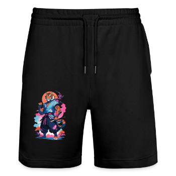 Tiger Yokai Vaporwave Aesthetic Samurai Art - Stanley/Stella Trainer Unisex Organic Jogging Shorts - black - Front - Nik (191cm) & Marisol (170cm)