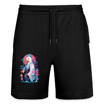 Samurai Duck Aesthetic Vaporwave Style - Stanley/Stella Trainer Unisex Organic Jogging Shorts - black - Front - Nik (191cm) & Marisol (170cm)