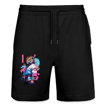 Tiger Yokai Vaporwave Aesthetic Samurai Design - Stanley/Stella Trainer Unisex Organic Jogging Shorts - black - Front - Nik (191cm) & Marisol (170cm)
