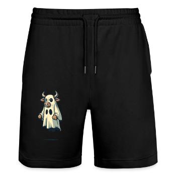 Lustiges Kuh Gespenst Bull Sheet Halloween Idee - Stanley/Stella Unisex Bio Joggingshorts Trainer  - Schwarz - Vorne - Nik (191cm) & Marisol (170cm)