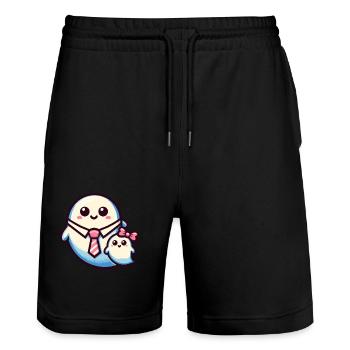 Papa Gespenst Unheimliches Halloween Kostümidee - Stanley/Stella Unisex Bio Joggingshorts Trainer  - Schwarz - Vorne - Nik (191cm) & Marisol (170cm)