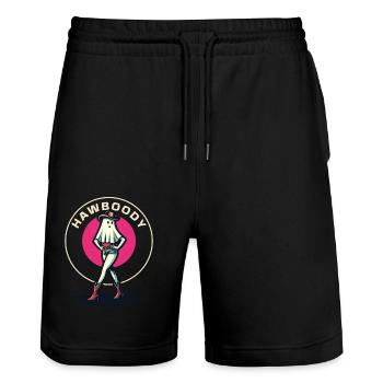 Cowboy Girl Ghost Funny Pun Saying - Stanley/Stella Trainer Unisex Organic Jogging Shorts - black - Front - Nik (191cm) & Marisol (170cm)