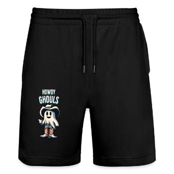 Funny cowboy ghost greets the girls - Stanley/Stella Trainer Unisex Organic Jogging Shorts - black - Front - Nik (191cm) & Marisol (170cm)