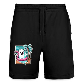 Summer Halloween Spooky Lifestyle Costume Idea - Stanley/Stella Trainer Unisex Organic Jogging Shorts - black - Front - Nik (191cm) & Marisol (170cm)