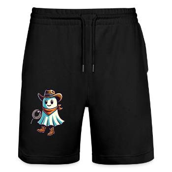 Cowboy Gespenst Lustiges Halloween Design - Stanley/Stella Unisex Bio Joggingshorts Trainer  - Schwarz - Vorne - Nik (191cm) & Marisol (170cm)