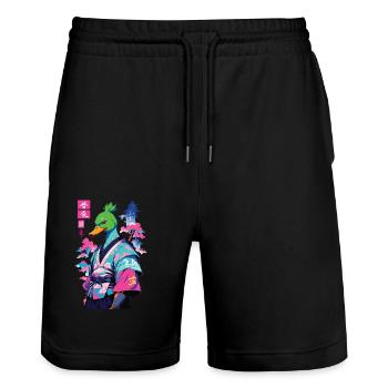 Samurai Duck in Aesthetic Vaporwave Style - Stanley/Stella Trainer Unisex Organic Jogging Shorts - black - Front - Nik (191cm) & Marisol (170cm)