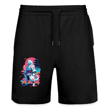 Chat samouraï Vaporwave Esthétique Japon Art - Short de jogging bio TRAINER Stanley/Stella unisexe - noir - Devant - Nik (191cm) & Marisol (170cm)