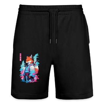 Kitsune Samurai Fox Aesthetic Vaporwave Style - Stanley/Stella Trainer Unisex Organic Jogging Shorts - black - Front - Nik (191cm) & Marisol (170cm)