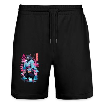 Tanuki Yokai Vaporwave Aesthetic Samurai Art - Stanley/Stella Trainer Unisex Organic Jogging Shorts - black - Front - Nik (191cm) & Marisol (170cm)
