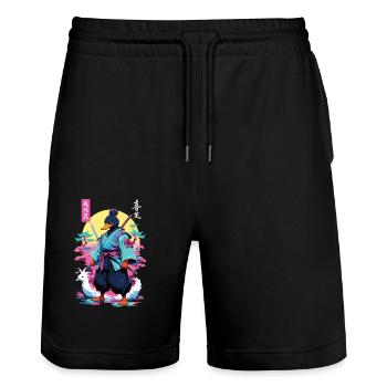 Samouraï Canard Esthétique Vaporwave Style Japon Art - Short de jogging bio TRAINER Stanley/Stella unisexe - noir - Devant - Nik (191cm) & Marisol (170cm)