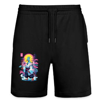 Samouraï Canard Esthétique Vaporwave Style Japon Art - Short de jogging bio TRAINER Stanley/Stella unisexe - noir - Devant - Nik (191cm) & Marisol (170cm)