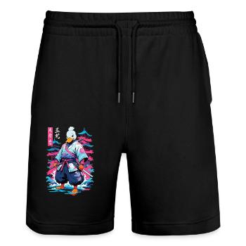 Samurai Duck Aesthetic Vaporwave Style Japan - Stanley/Stella Trainer Unisex Organic Jogging Shorts - black - Front - Nik (191cm) & Marisol (170cm)