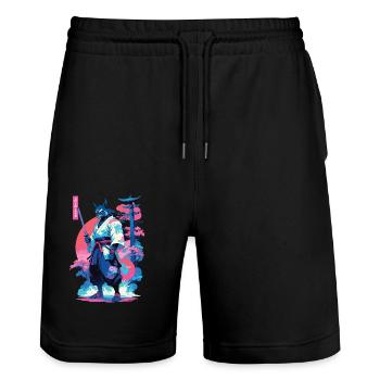 Tanuki Yokai Vaporwave Aesthetic Samurai Art - Stanley/Stella Trainer Unisex Organic Jogging Shorts - black - Front - Nik (191cm) & Marisol (170cm)