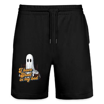 Halloween Sheet In Bed Funny Saying - Stanley/Stella Trainer Unisex Organic Jogging Shorts - black - Front - Nik (191cm) & Marisol (170cm)
