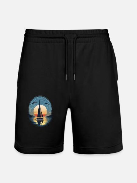 Sunset Sailboat Adventure Sea - Stanley/Stella Trainer Unisex Organic Jogging Shorts - black