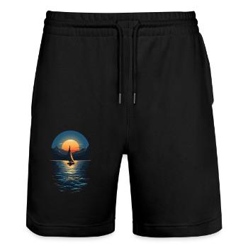 Sailboat Sunset on Lake Landscape - Stanley/Stella Trainer Unisex Organic Jogging Shorts - black - Front - Nik (191cm) & Marisol (170cm)