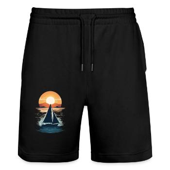 Coucher de soleil Sailing Adventure Sea - Short de jogging bio TRAINER Stanley/Stella unisexe - noir - Devant - Nik (191cm) & Marisol (170cm)
