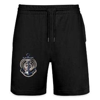 Vintage Anchor Design Hobby Fisherman Seafarer - Stanley/Stella Trainer Unisex Organic Jogging Shorts - black - Front - Nik (191cm) & Marisol (170cm)