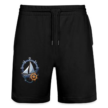 Maritime sailing adventure motif - Stanley/Stella Trainer Unisex Organic Jogging Shorts - black - Front - Nik (191cm) & Marisol (170cm)