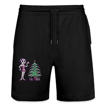 Motif de dessin animé pin-up de Noël en rétro - Short de jogging bio TRAINER Stanley/Stella unisexe - noir - Devant - Nik (191cm) & Marisol (170cm)