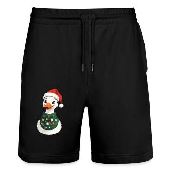 Canard de Noël avec chapeau de Noël - Short de jogging bio TRAINER Stanley/Stella unisexe - noir - Devant - Nik (191cm) & Marisol (170cm)