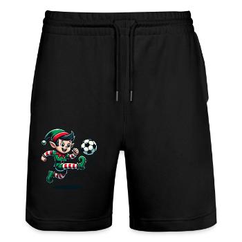 Elfe de Noël joueur de football amusant - Short de jogging bio TRAINER Stanley/Stella unisexe - noir - Devant - Nik (191cm) & Marisol (170cm)