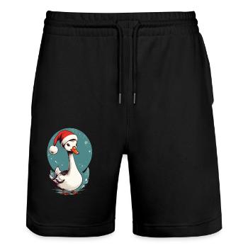 Festliche Ente mit Weihnachtsmütze - Stanley/Stella Unisex Bio Joggingshorts Trainer  - Schwarz - Vorne - Nik (191cm) & Marisol (170cm)