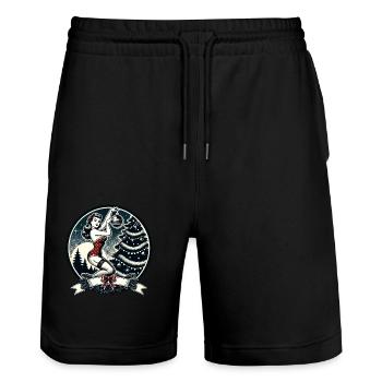 Festlicher Retro Weihnachtszauber mit Pin-Up Flair - Stanley/Stella Unisex Bio Joggingshorts Trainer  - Schwarz - Vorne - Nik (191cm) & Marisol (170cm)