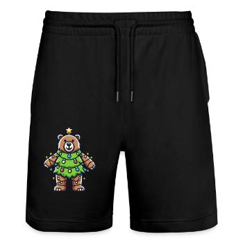 Christmas bear with fairy lights - Stanley/Stella Trainer Unisex Organic Jogging Shorts - black - Front - Nik (191cm) & Marisol (170cm)