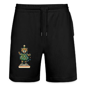 Fröhlicher Bär Mit Weihnachtslichtern - Stanley/Stella Unisex Bio Joggingshorts Trainer  - Schwarz - Vorne - Nik (191cm) & Marisol (170cm)