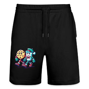 Biscuit and milk in a friendship march - Stanley/Stella Trainer Unisex Organic Jogging Shorts - black - Front - Nik (191cm) & Marisol (170cm)