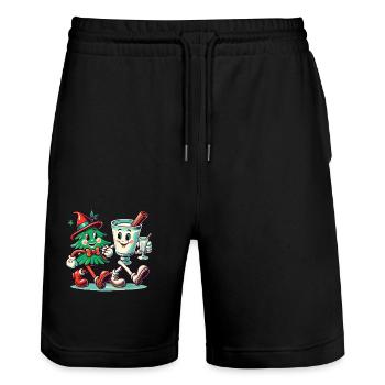 Fröhliche Weihnachten Retro Vintage Party - Stanley/Stella Unisex Bio Joggingshorts Trainer  - Schwarz - Vorne - Nik (191cm) & Marisol (170cm)