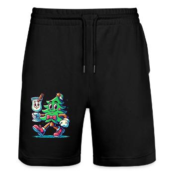 Merry Christmas Tree Retro Style - Stanley/Stella Trainer Unisex Organic Jogging Shorts - black - Front - Nik (191cm) & Marisol (170cm)