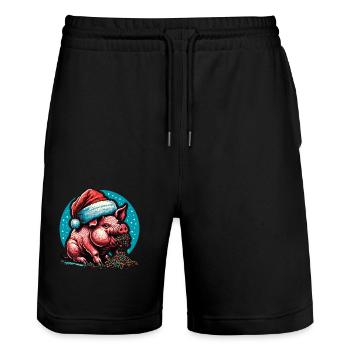 Noël Gourmand Cochon Gourmand - Short de jogging bio TRAINER Stanley/Stella unisexe - noir - Devant - Nik (191cm) & Marisol (170cm)