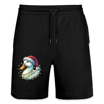 Canard drôle de Noël avec des guirlandes lumineuses - Short de jogging bio TRAINER Stanley/Stella unisexe - noir - Devant - Nik (191cm) & Marisol (170cm)