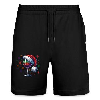 Christmas Wine Glass With Santa Hat - Stanley/Stella Trainer Unisex Organic Jogging Shorts - black - Front - Nik (191cm) & Marisol (170cm)