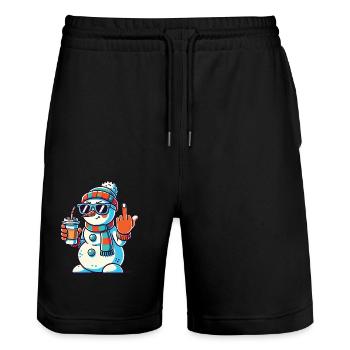 Cool snowman with coffee and sunglasses - Stanley/Stella Trainer Unisex Organic Jogging Shorts - black - Front - Nik (191cm) & Marisol (170cm)