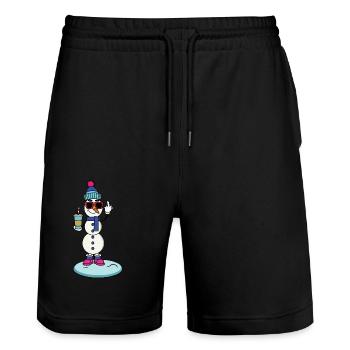 Cooler Schneemann Mit Eiskaffee Und Sonnenbrille - Stanley/Stella Unisex Bio Joggingshorts Trainer  - Schwarz - Vorne - Nik (191cm) & Marisol (170cm)