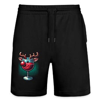 Weinglas Rentier Mit Weihnachtlichem Flair - Stanley/Stella Unisex Bio Joggingshorts Trainer  - Schwarz - Vorne - Nik (191cm) & Marisol (170cm)