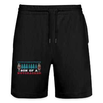 Son of a Nutcracker Funny Christmas Motif - Stanley/Stella Trainer Unisex Organic Jogging Shorts - black - Front - Nik (191cm) & Marisol (170cm)