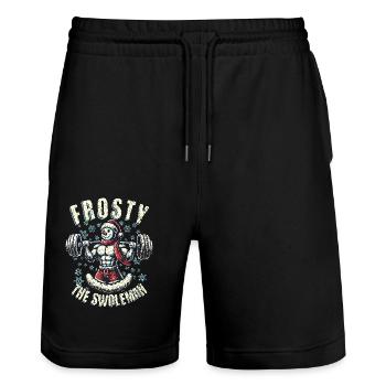Frosty the Swoleman Snowman Fitness - Stanley/Stella Trainer Unisex Organic Jogging Shorts - black - Front - Nik (191cm) & Marisol (170cm)