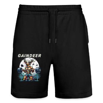 Gaindeer Funny Fitness Christmas Design - Stanley/Stella Trainer Unisex Organic Jogging Shorts - black - Front - Nik (191cm) & Marisol (170cm)