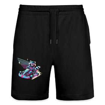 Raton laveur dans le style rétro du karting - Short de jogging bio TRAINER Stanley/Stella unisexe - noir - Devant - Nik (191cm) & Marisol (170cm)