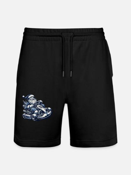 Weihnachtsmann Go-Kart Retro Stil - Stanley/Stella Unisex Bio Joggingshorts Trainer - Schwarz