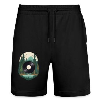 Music Streetwear Outfit Forest Vinyl - Stanley/Stella Trainer Unisex Organic Jogging Shorts - black - Front - Nik (191cm) & Marisol (170cm)