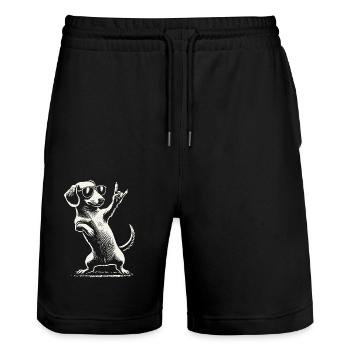 Musique rock drôle teckel chien concert design - Short de jogging bio TRAINER Stanley/Stella unisexe - noir - Devant - Nik (191cm) & Marisol (170cm)